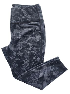 Lolë High Rise Cropped Leggings Black Grey Marble Print - Size XXL